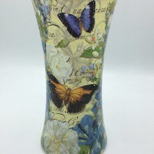 Blue Butterfly with Yellow Background on an 8" Gathering Vase